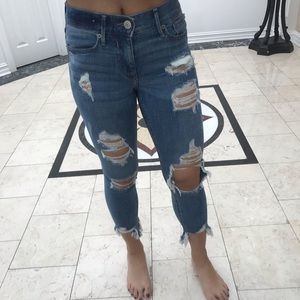 Dark Wash Destroyed Denim Skinny Jeans 0P